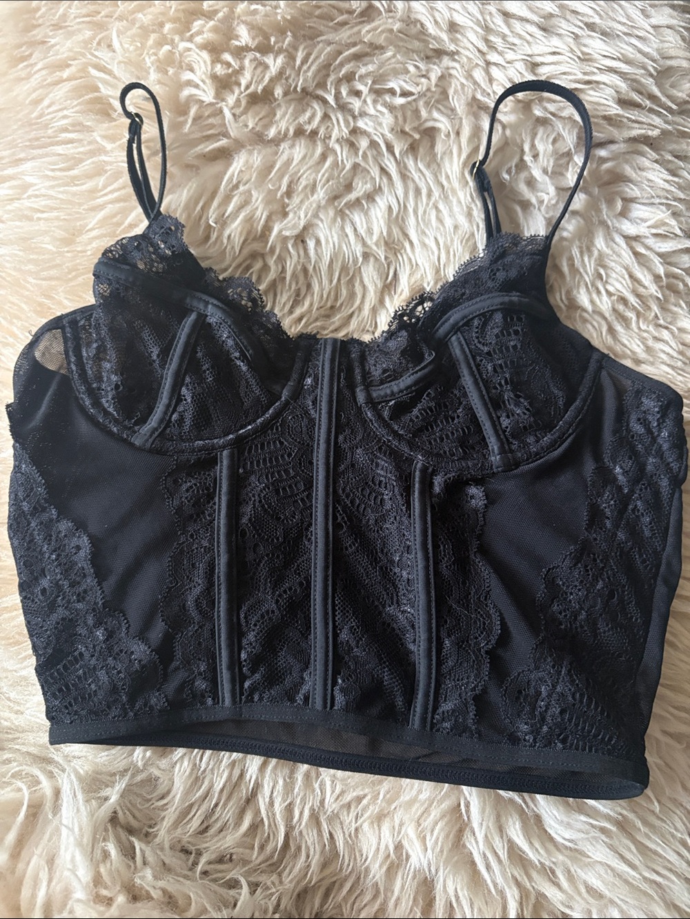 Princess Polly Black Lace Longline Bralette S/M